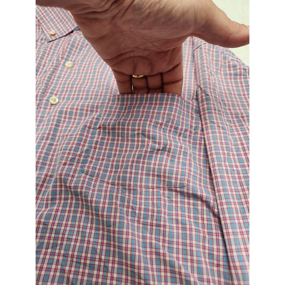 Peter Millar Summer Comfort Shirt Mens Large Pink Plaid Stretch Button Up Casual - Picture 2 of 12